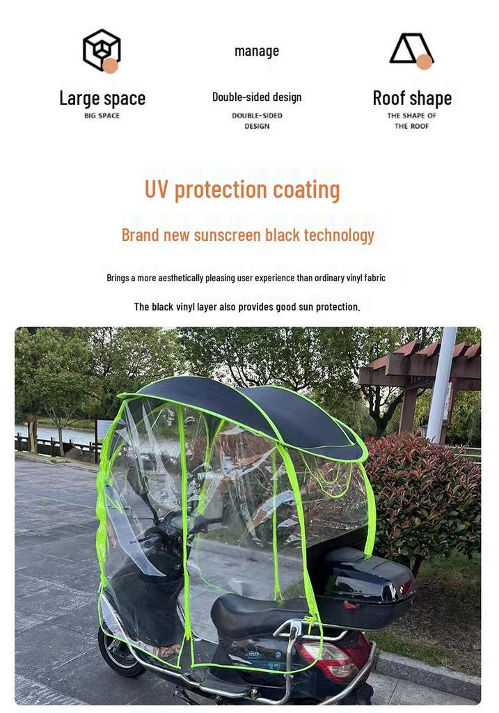 Electric Vehicle Canopy with Full Side Curtains and Sun/Rain Protection for Tricycles and Motorcycles