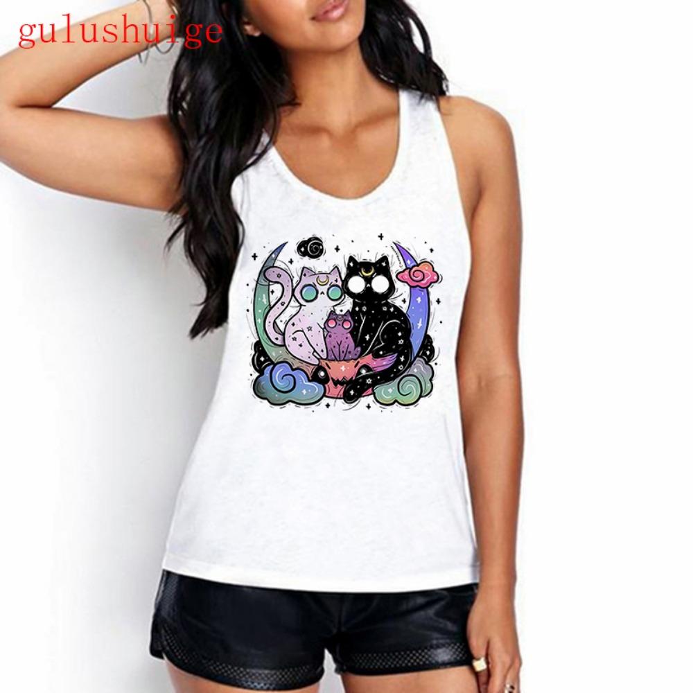 Sweet Girls Tank Top Funny Cat T Shirt Women Vest Women Shirt Ulzzang T-shirt 90s Tshirt Top Tee Female Shirt