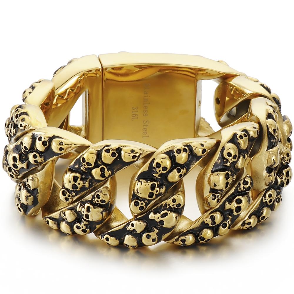 

Готические браслеты-цепочки с черепом для мужчин, стимпанк, для байкеров, скелет, массивная нержавеющая сталь, мужской браслет, дропшиппинг 22cm