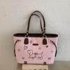 Cute Dachshund Embroidery Tote Bag Large Capacity Zipper Shoulder Bag Kawaii Pink Cartoon Pattern Women School Commute Handbag