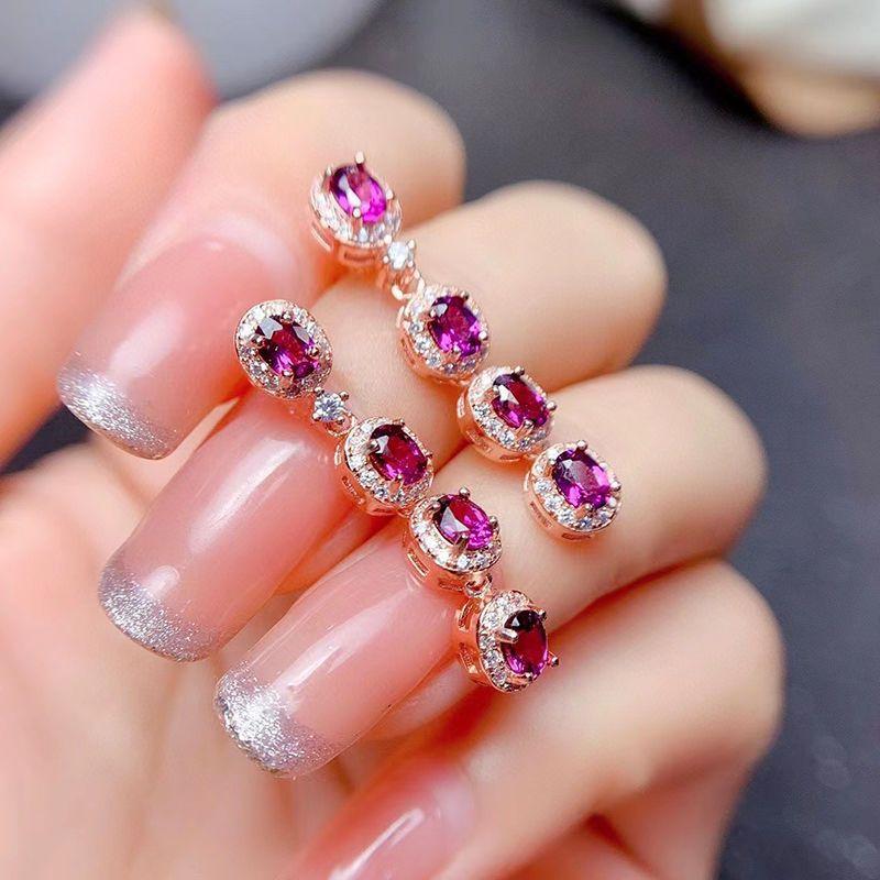 Luxury Light Purple Gem Earrings For Women Creative Inlay Crystal Fashion Simple Long Glossy Drop Earings Engagement Jewelry