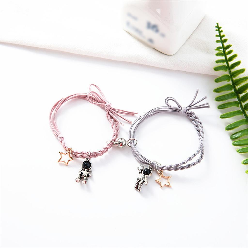 2Pcs/Set Astronaut Hollow Star Couple Bracelet For Lovers Magnetic Attract Spaceman Braided Rope Bracelets Friendship Jewelry