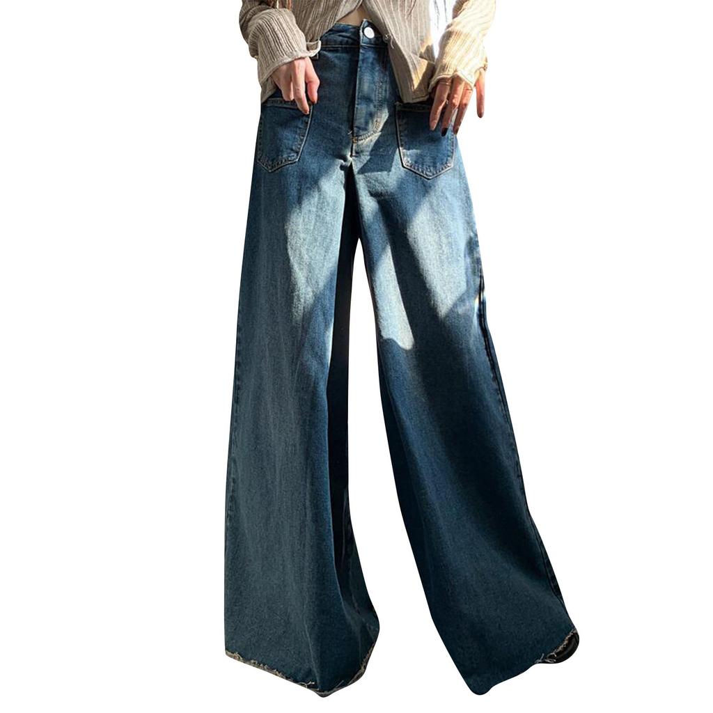 Loose Design,  Retro High Waisted Jeans, Women's Slimming And Drooping Feeling, Wide Leg Mopping Pants