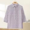 PaSiTe Women's Striped 3/4 Sleeve Button-Up Shirt