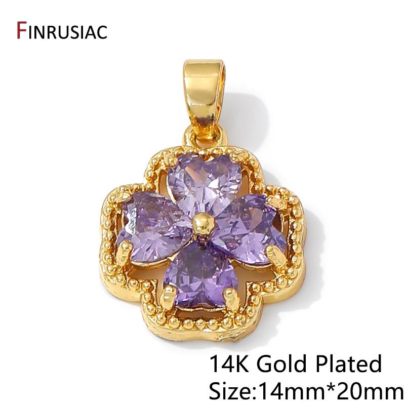

14K Gold Plated Brass Flower Pendant Charms For Jewelry,Inlaid Zircon Floral Pendant For DIY Necklace Making Accessories 1 pieces