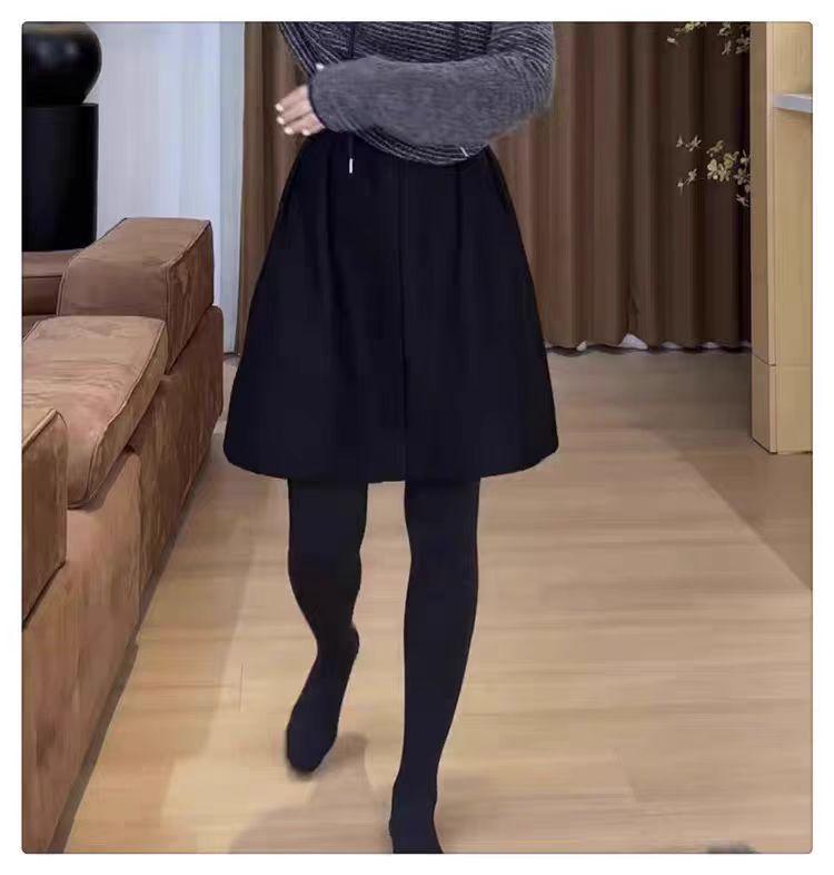 

High-Waisted Grey Wool Barrel Skirt - Women s Slimming Fashionable Autumn/Winter Loose Fit 3XL - 160-180 jin (Order One Size Down) чёрный