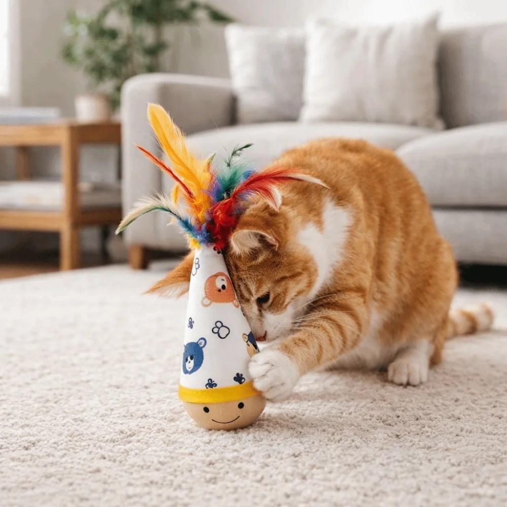 Wear-Resistant Cat Tumbler Wobbler Cartoon Pattern Wobble Ball Interactive Cat Toy  for Kitten Play
