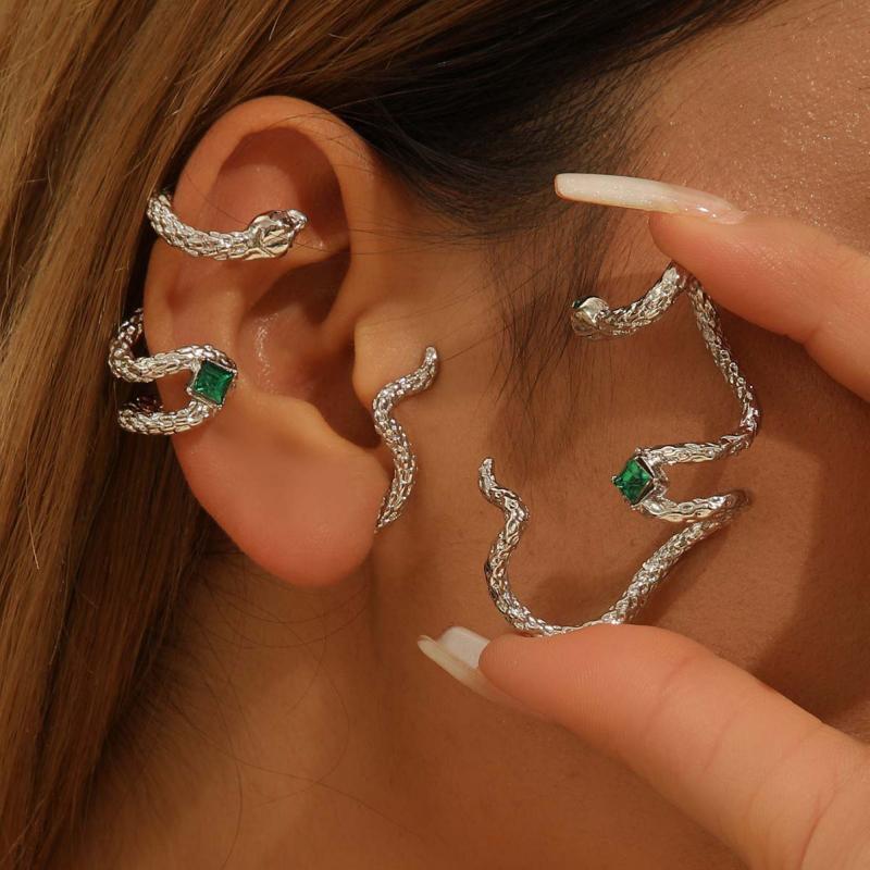 1Pcs Hiphop Punk Snake Shaped Ear Cuff Earring for Women Exaggerated Silver Color Animal Ear Clip Earrings Jewelry Accessories