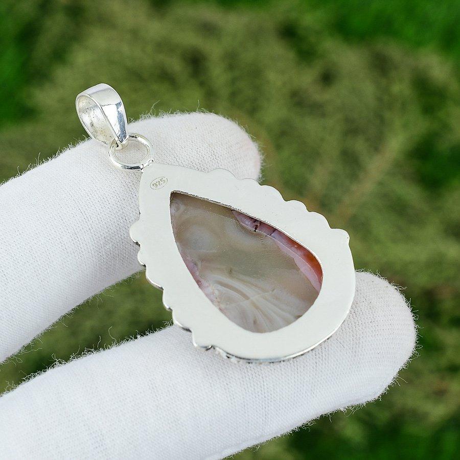 Pear Natural Crazy Lace Agate Wedding Trendy Engagement Bezel Pendant 925 Silver