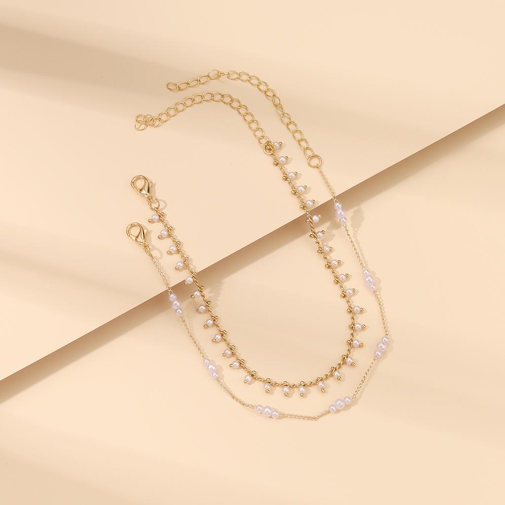 Cold wind summer beach multi-layer pearl anklet, European and American street auction design foot decoration