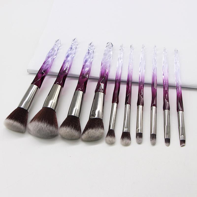 10-Piece Diamond Crystal Makeup Brush Set with Acrylic Handles