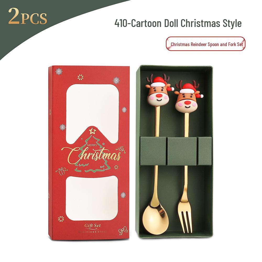Creatieve Kerstman Koffielepel & Dessertvork Set - Roestvrijstalen Bestek voor Kerst