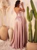 2025 Elegantes trägerloses Abendkleid mit Spaghettiträgern für Damen: Einfarbige, lange Kleider