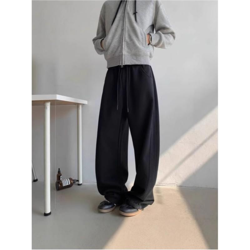 

Мужские весенние свободные повседневные спортивные брюки для подростков, однотонные, прямые, со средней талией, широкие брюки XS чёрный