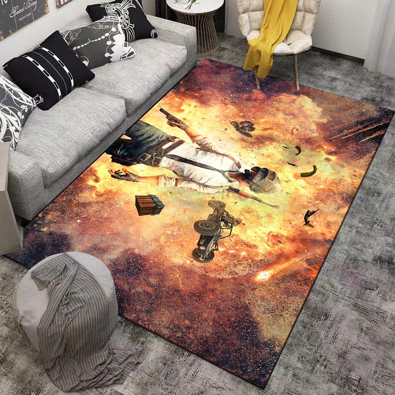 Explosive Game Scene Rug with Stylish Gamer In Action Suitable for Use As an Anti-slip Game Mat for Living Room and Bedroom Sofas
