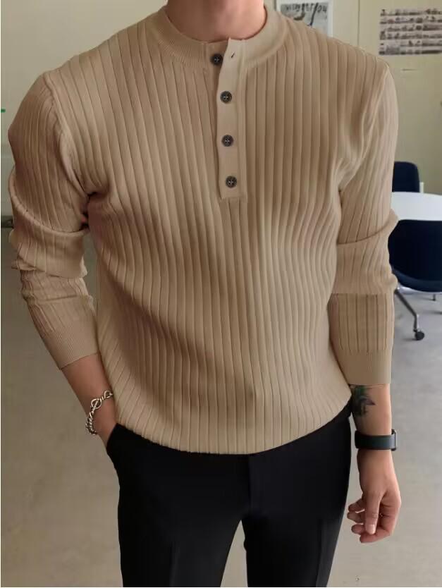 Men's Half-High Collar Button-Down Knit Pullover Sweater for Autumn/Winter