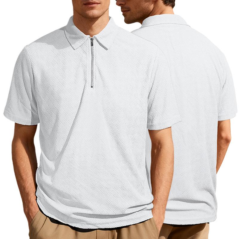 Мужская новая летняя повседневная свободная жаккардовая рубашка с молнией и коротким рукавом, универсальная S белый