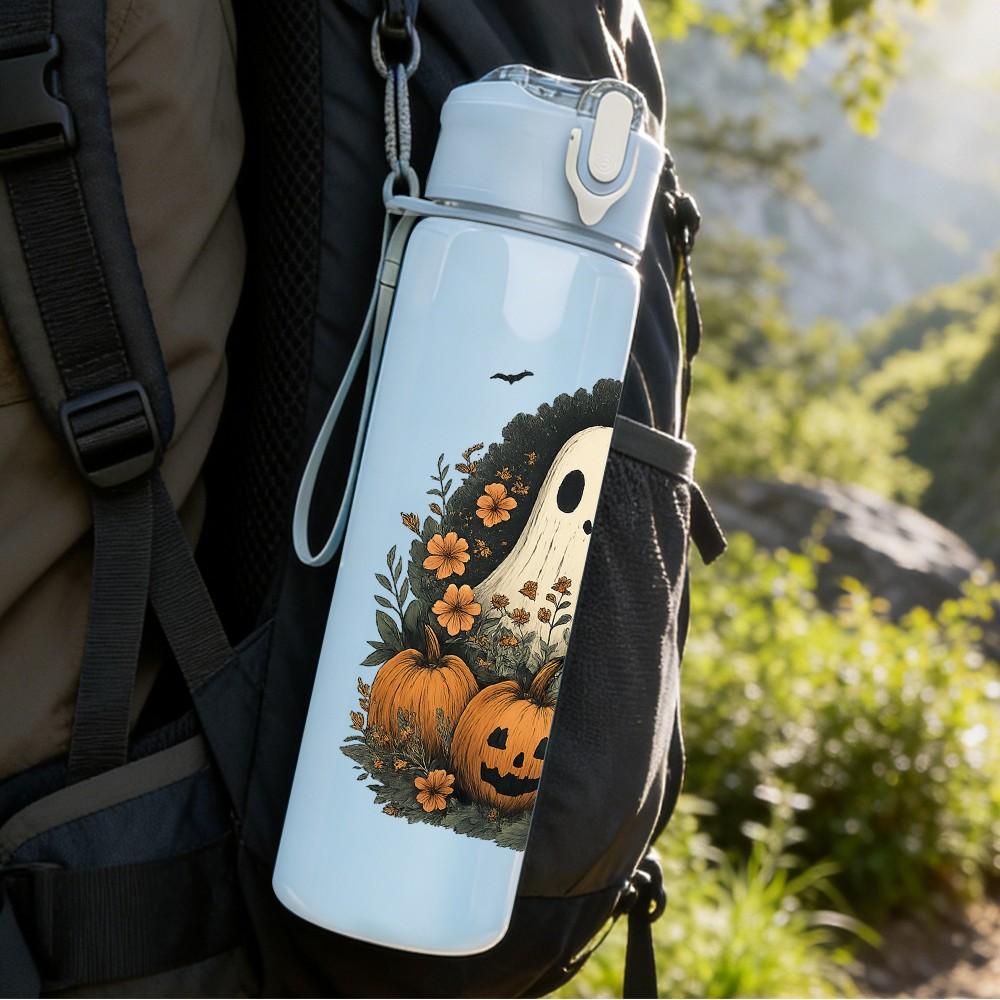 1PC Pumpkin Halloween Ghost 750ml Color Plastic Sports Water Bottle Leakproof Flip Straw Lid Suitable for Sports Office Home Use