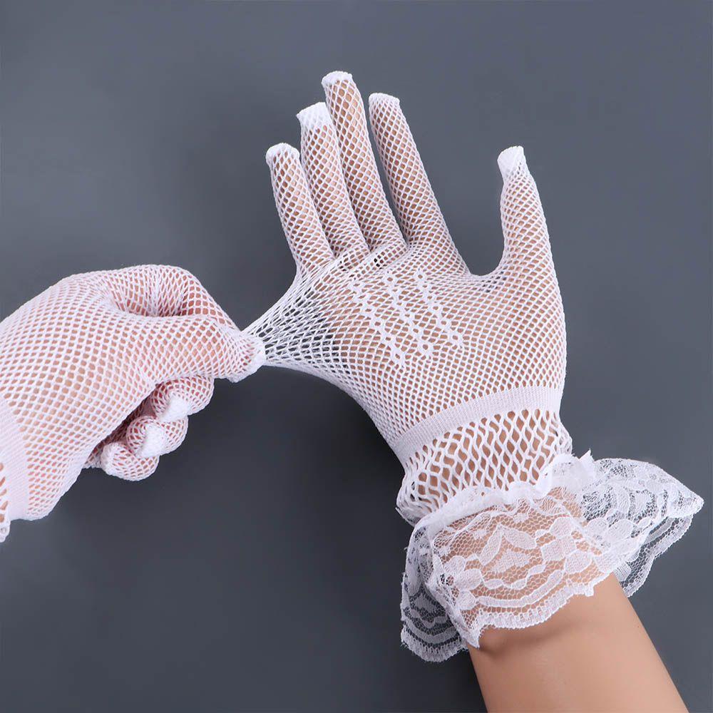For Girls Sexy Bow Flower Anti-UV Fishnet Lace Sun Protection Mittens Wedding Gloves Women Driving Gloves