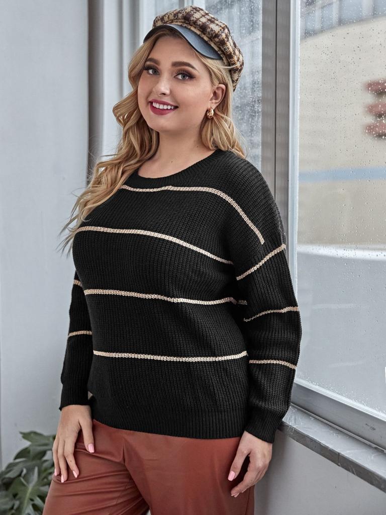 Large size women's sweater autumn and winter European and American knitted sweater women's sequins elegant wind extra large size