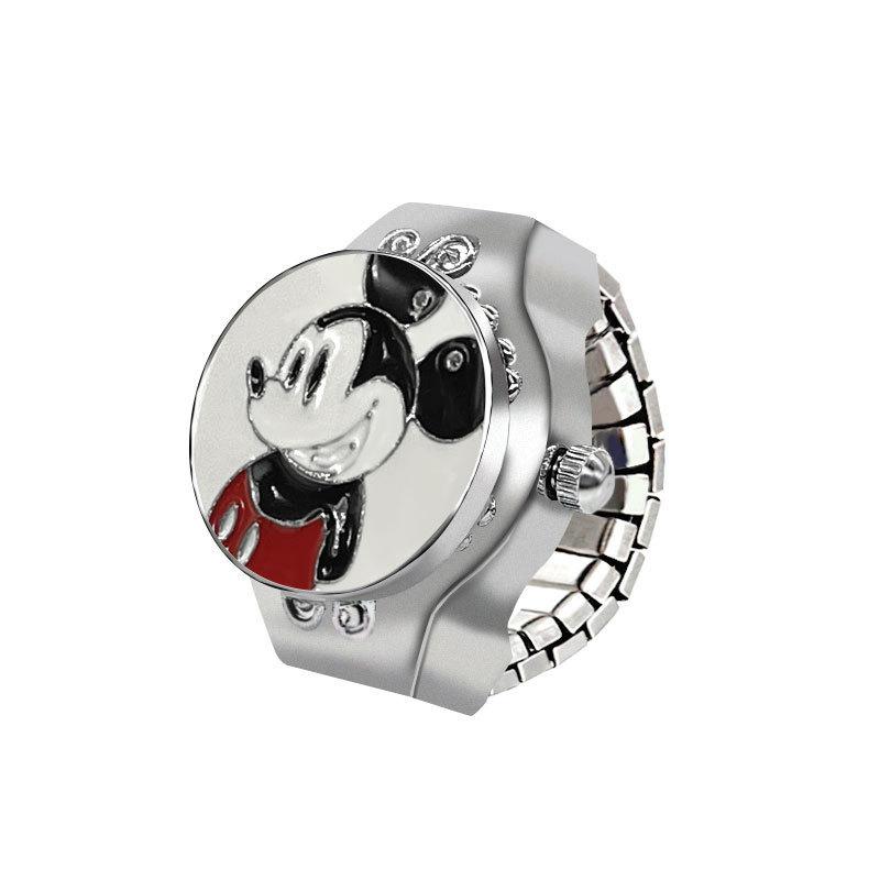 Disney Mickey Flip Cover LookTime Mini Ring Watch Cute Cartoon Simple Couple Creative Keeping Ring
