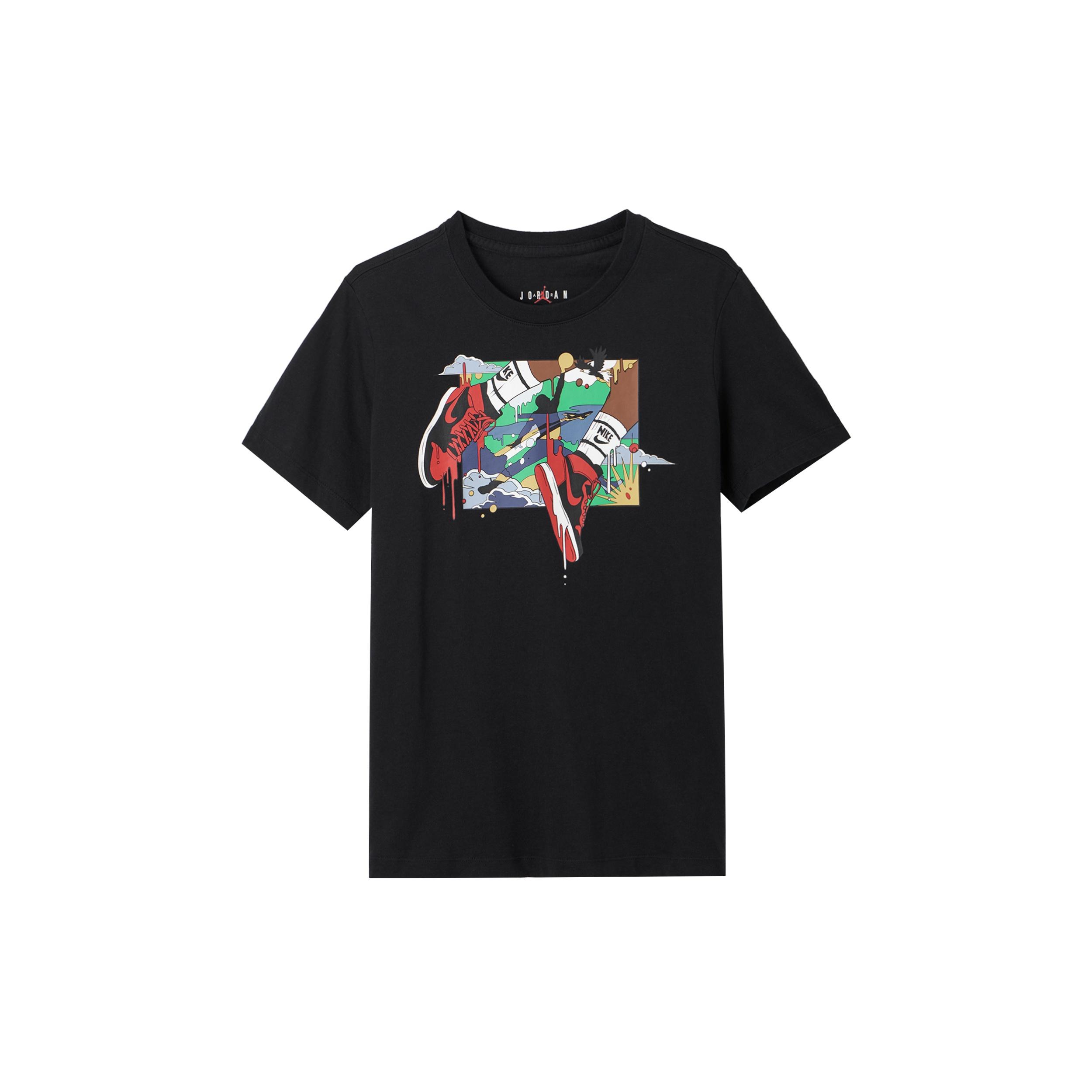 Air Jordan Running Training Casual Round Neck Cartoon Printing Short Sleeve Black Men s DO1927-010 L