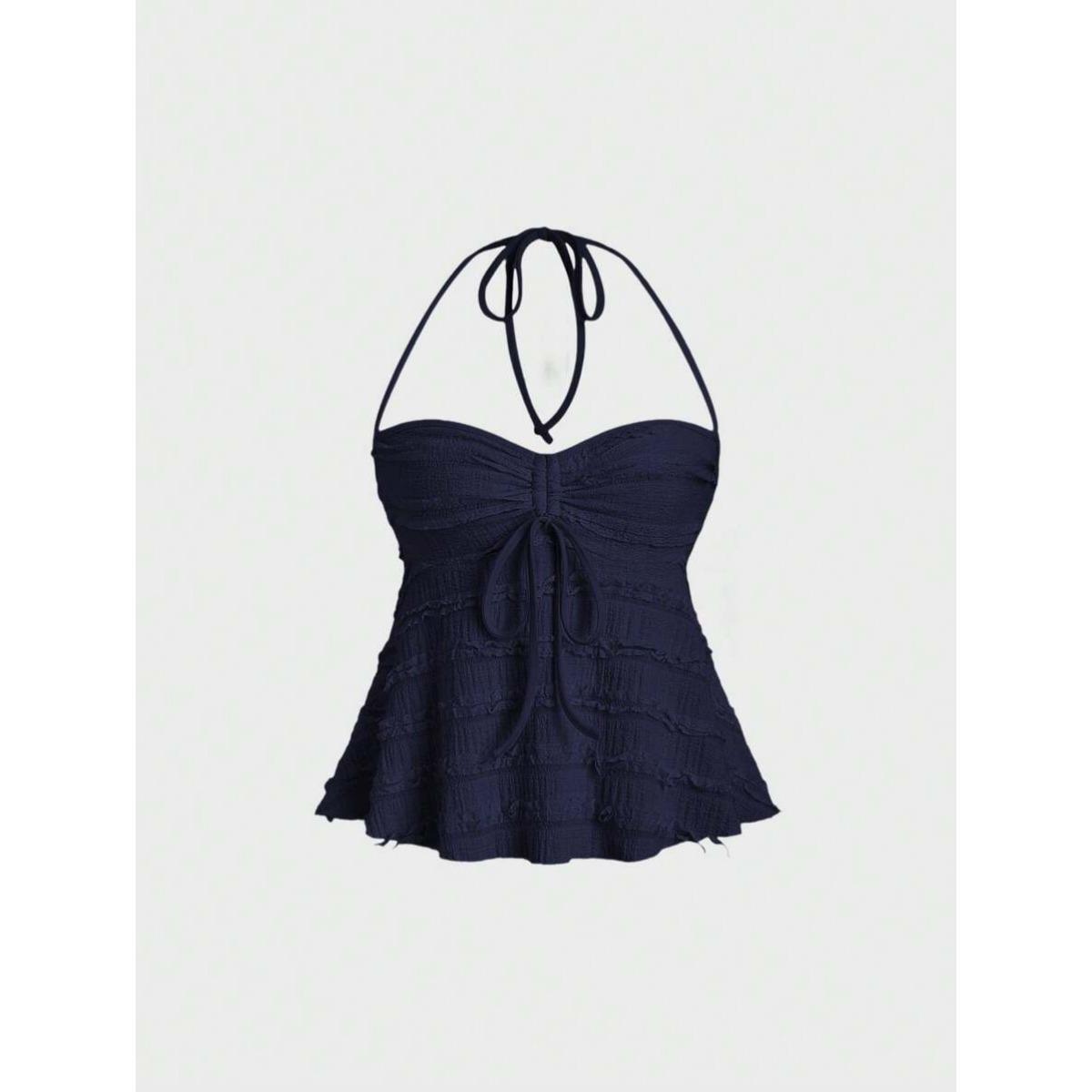 

Сексуальные трехмерные ощущения на шнуровке короткие бюстье модные топы с халтером и висячей горловиной XS тёмно-синий