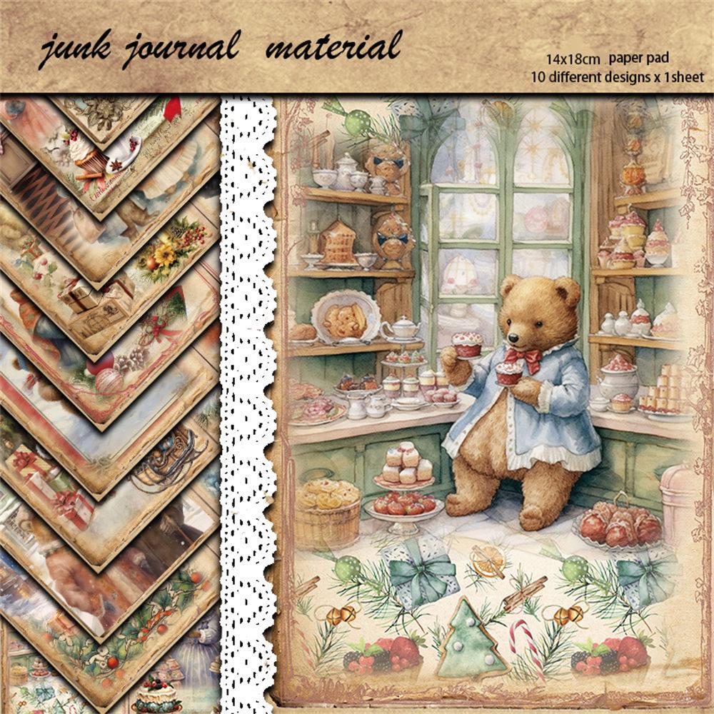 10 Листов Бумага для Коллажа Ретро-Дневника с Мишками Тедди, Европейская/Американская Базовая Бумага для DIY