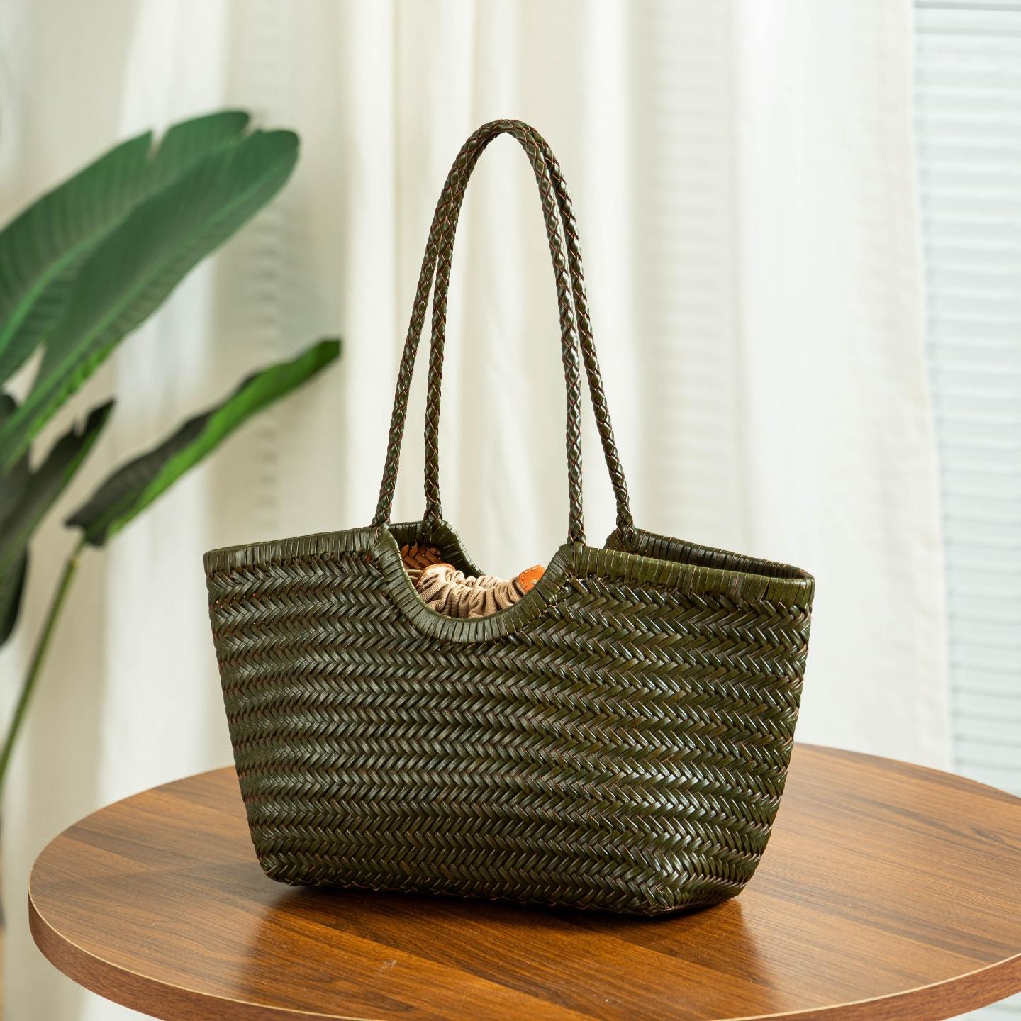 

Genuine Leather Handwoven Tote Bag Women s Fashion Shopping Bag Large Capacity Shoulder Bag Luxury Design Vegetable Basket S
