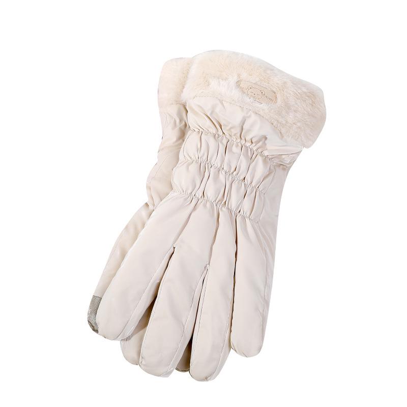 Women's Fleece-Lined Winter Cycling Gloves - Korean Style, Cute, Warm, Water-Repellent for Outdoor Use