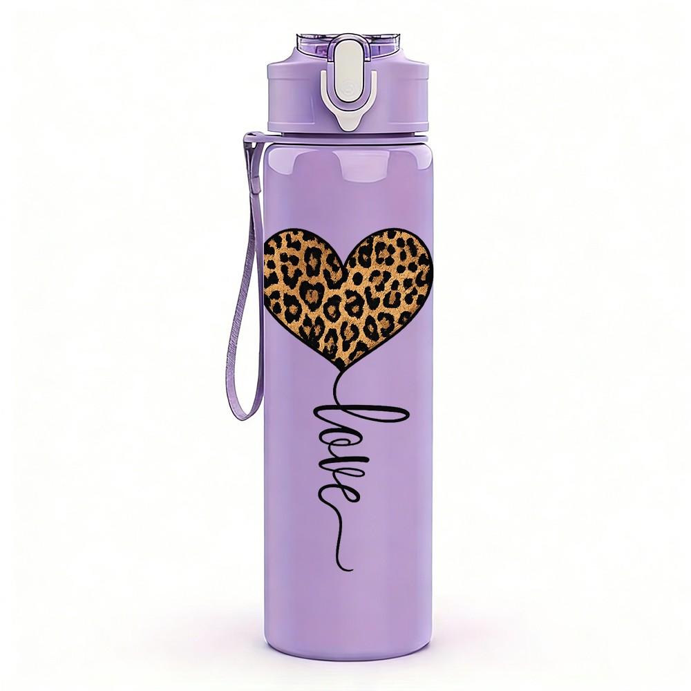 1PC Wire Frame Heart Balloon Print 750ml Color Plastic Sports Water Bottle Leakproof Flip Straw Lid Suitable for Sports Office Home Use