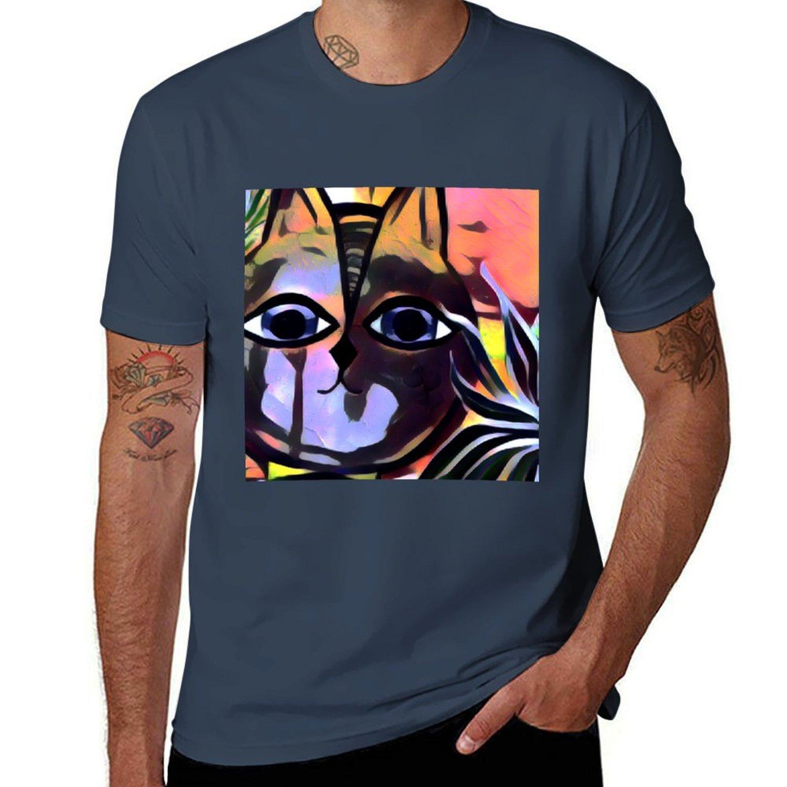 Moody Cosmic Cat in peach lavender orange with a brown tear TShirt Plus Size Summer Casual TShirt S