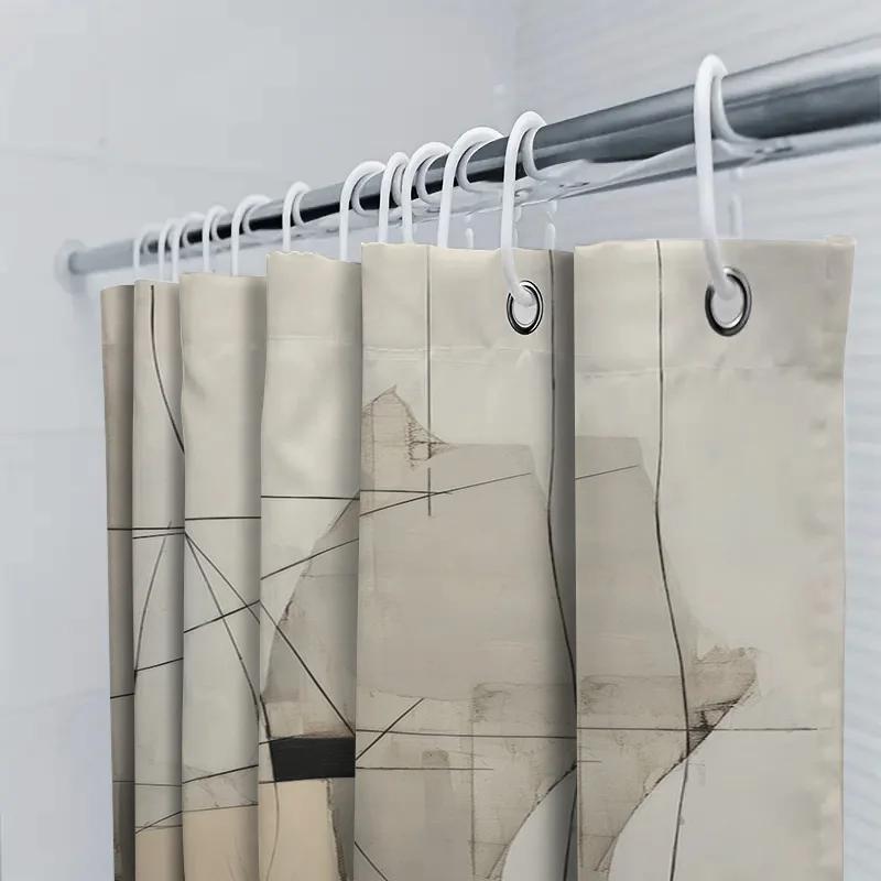 Modern Abstract Black White Shower Curtain for Bathroom Decor, Stylish Geometric Pattern Waterproof Fabric Interior Design