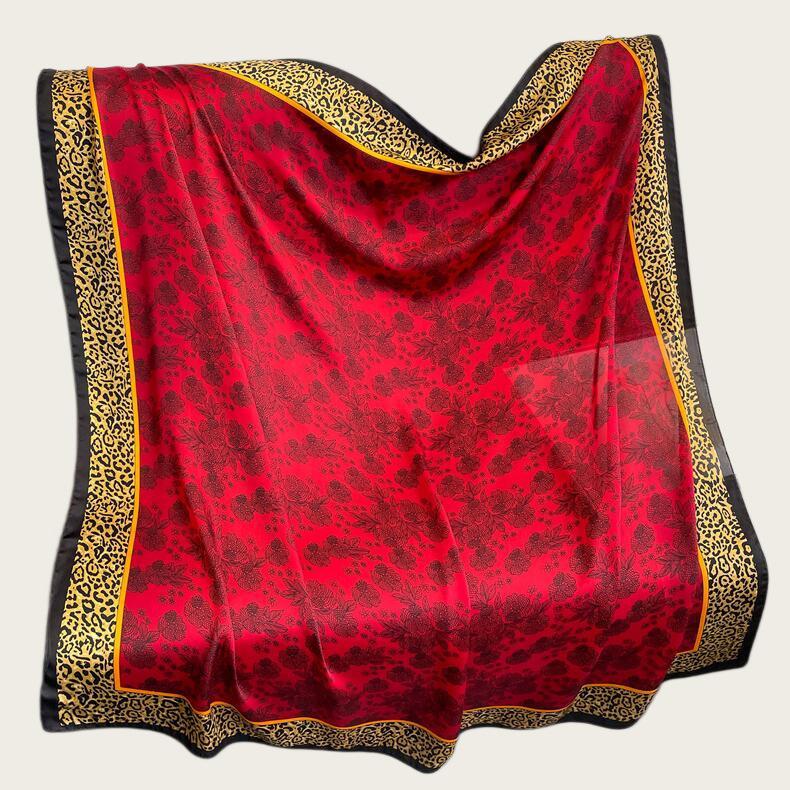 Hangzhou Silk Satin Brocade Scarf 110x110: Versatile Large Silk Feel Shawl for Air Conditioning