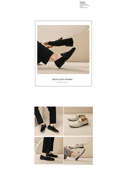 Pánské semišové mokasíny v korejském stylu - Nadměrná velikost, Jednobarevné, Nazouvací, Profesionální britský styl.