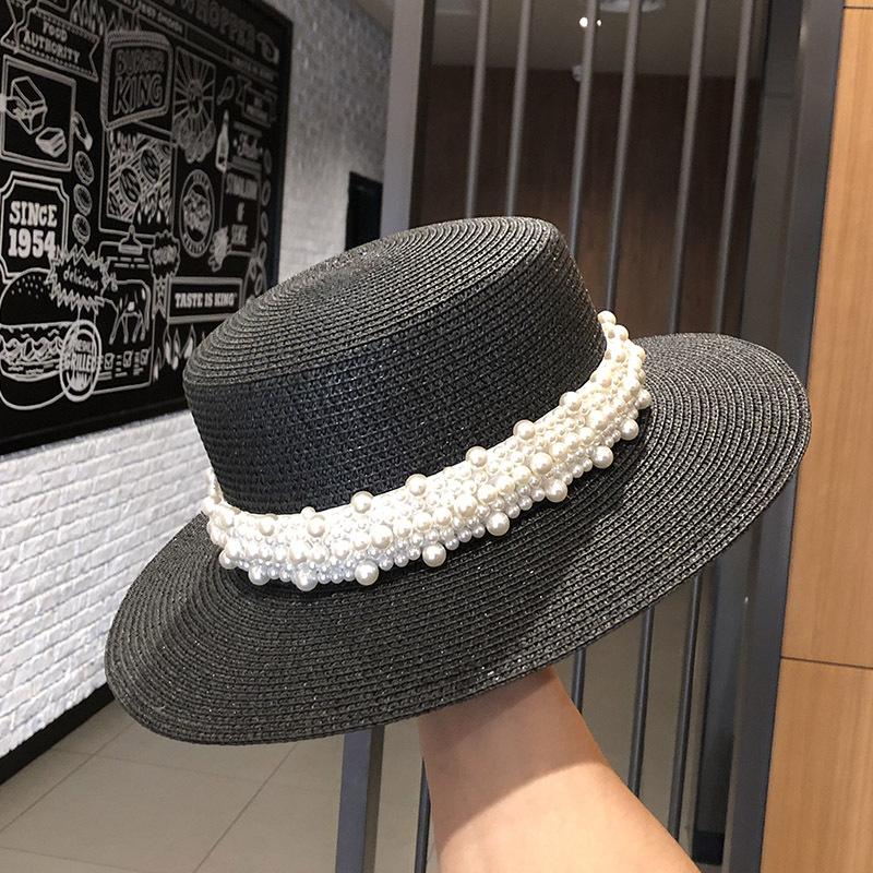 Fashion Summer Women Wide Brim Straw Hat Chapeau Female Sun Hats Boater Pearl Accessories Panama Beach Hat Sombrero Mujer Fedora