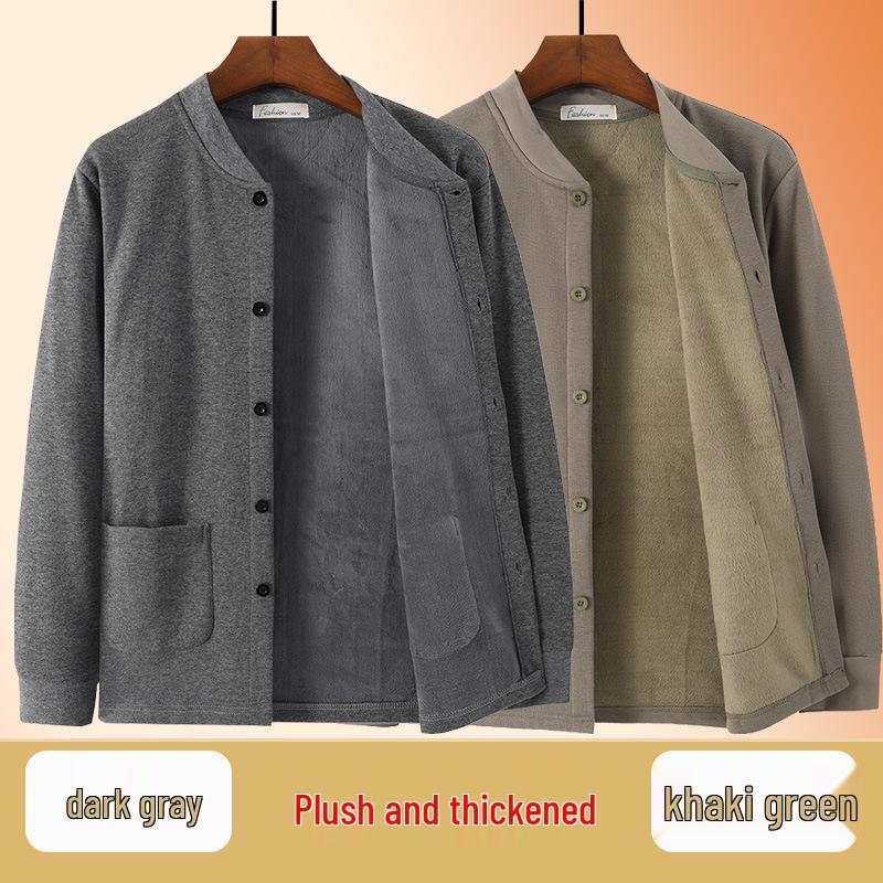 Herren Warme Opa Strickjacke Jacke - Herbst/Winter Samt Knopfleiste für Senioren