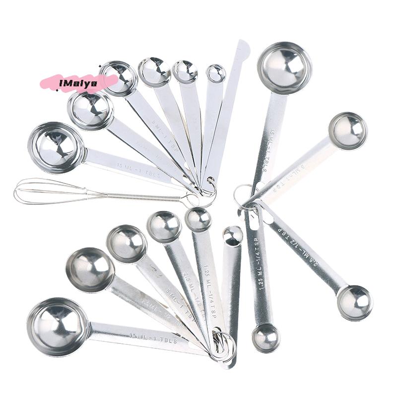 Stainless Steel Measuring Spoon Set with Scale 4/6/8Pcs Kitchen Baking Tools Egg Beater Measuring Cup Ruler