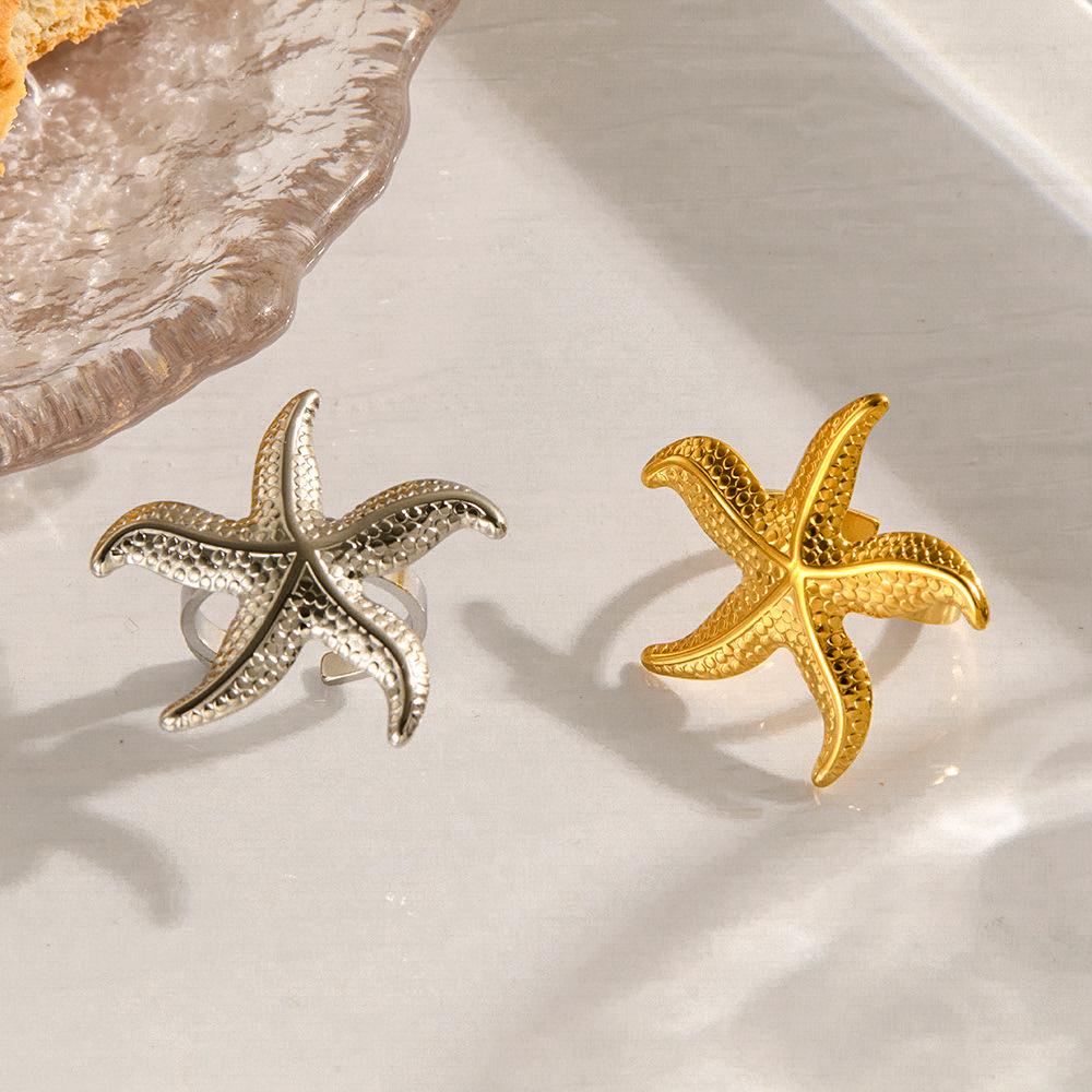 18K Gold Stainless Steel Starfish Ring: Ocean-Inspired, Multifunctional, Exaggerated Design