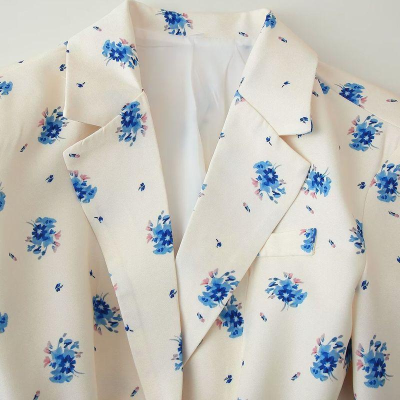 Kaslead New Women clothes Western Style Fashion Two-Color Print Lapel Lace-up Blazers