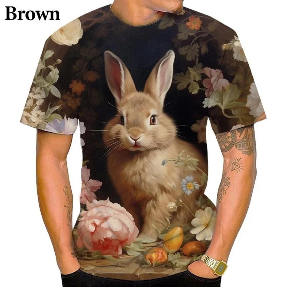 

Summer New Cute Animal Rabbit Pattern 3D Men s Printed T-shirt Casual and Fun Street Personality Round Neck Large Short Sleeve 6XL