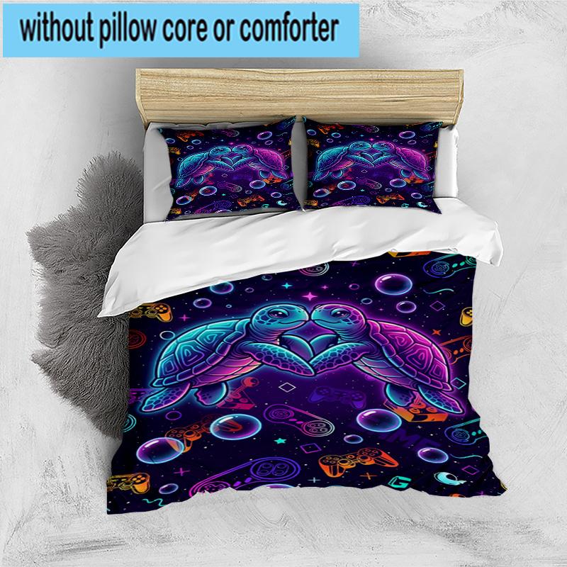 Underwater Two Sea Turtles 3pcs Bedding,Including 1pc Duvet Cover And 2pcs Pillowcases Perfect for Christmas,Ideal for Bedroom, Dormitory