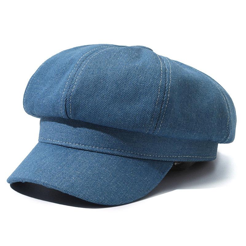 New PU Denim Beret Women's Octagonal Equestrian Hat Large Head Circumference Adjustable Stylish Versatile Four Seasons Casual