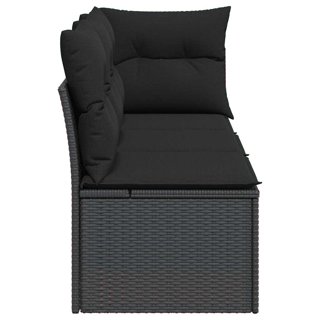 Vidaxl Garden Sofa With Cushions, 3-Seater, Black, Poly Rattan