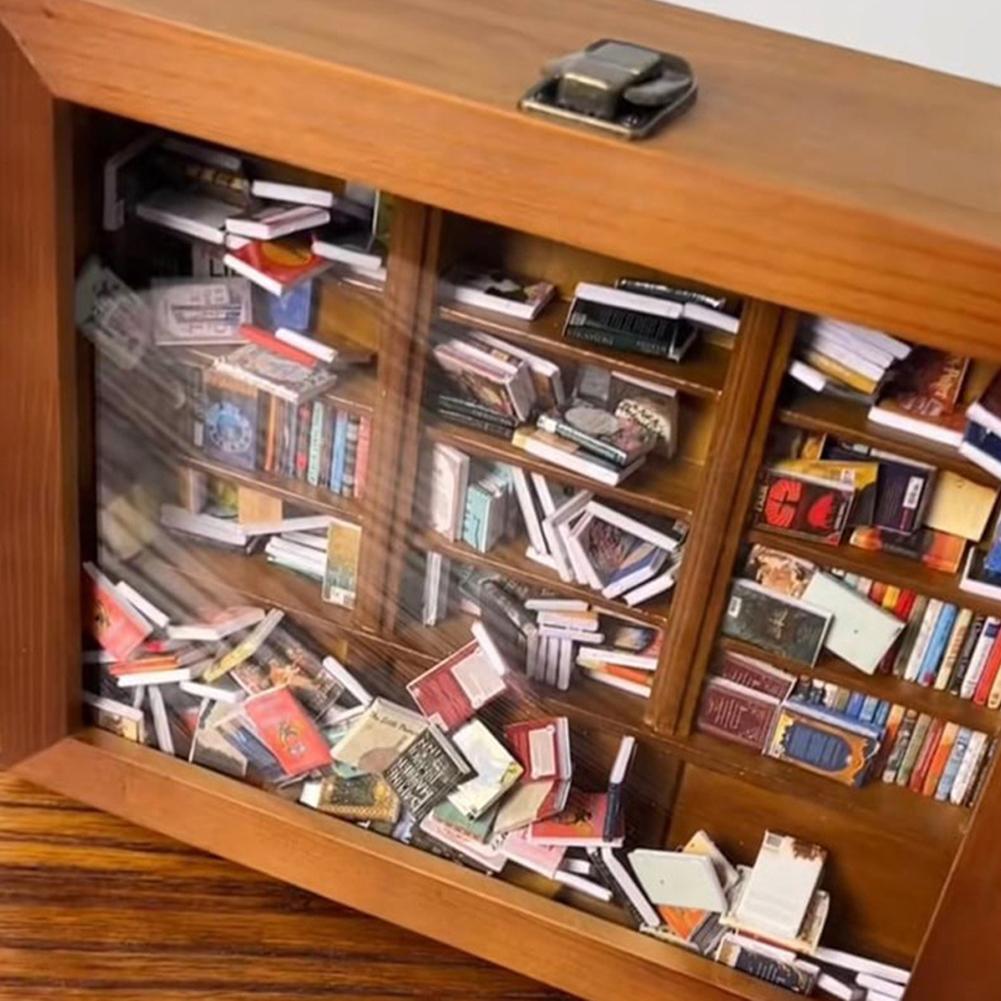 Mini Bookshelf Miniature Library Miniature Shake Away Your Anxiety Book Display Cabinet Bookcase Decoration Home Decor Gift
