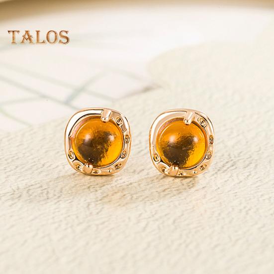 1 Pair Women Ear Studs Retro Geometric Shape Amber Smooth Lightweight Ear Jewelry Lady Prom Cocktail Party Stud Earrings