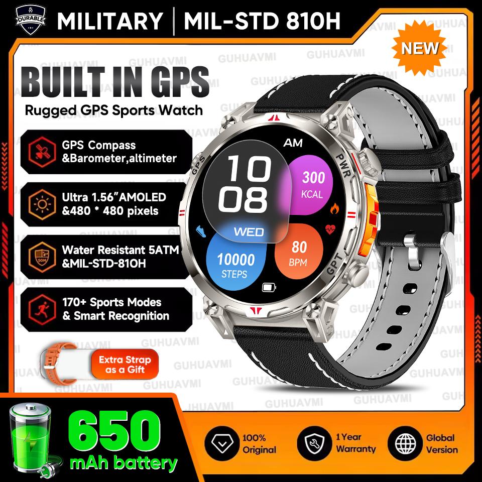 Outdoor GPS Sports Smart Watch Men Built in GPS Compass 5ATM Waterproof Bluetooth Call HD AMOLED Screen Fitness Smartwatch