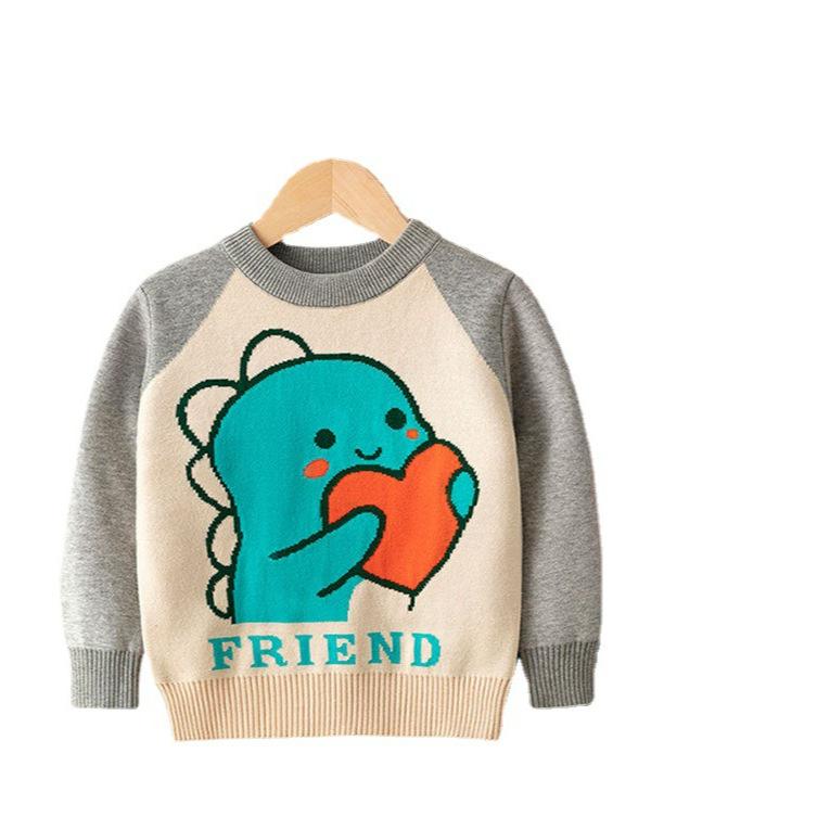 Children's New Autumn/Winter Double-Layer Knitwear Boys' and Girls' Warm Knitted Sweaters Pullover Cartoon-Printed Sweaters Base Layer Sweaters