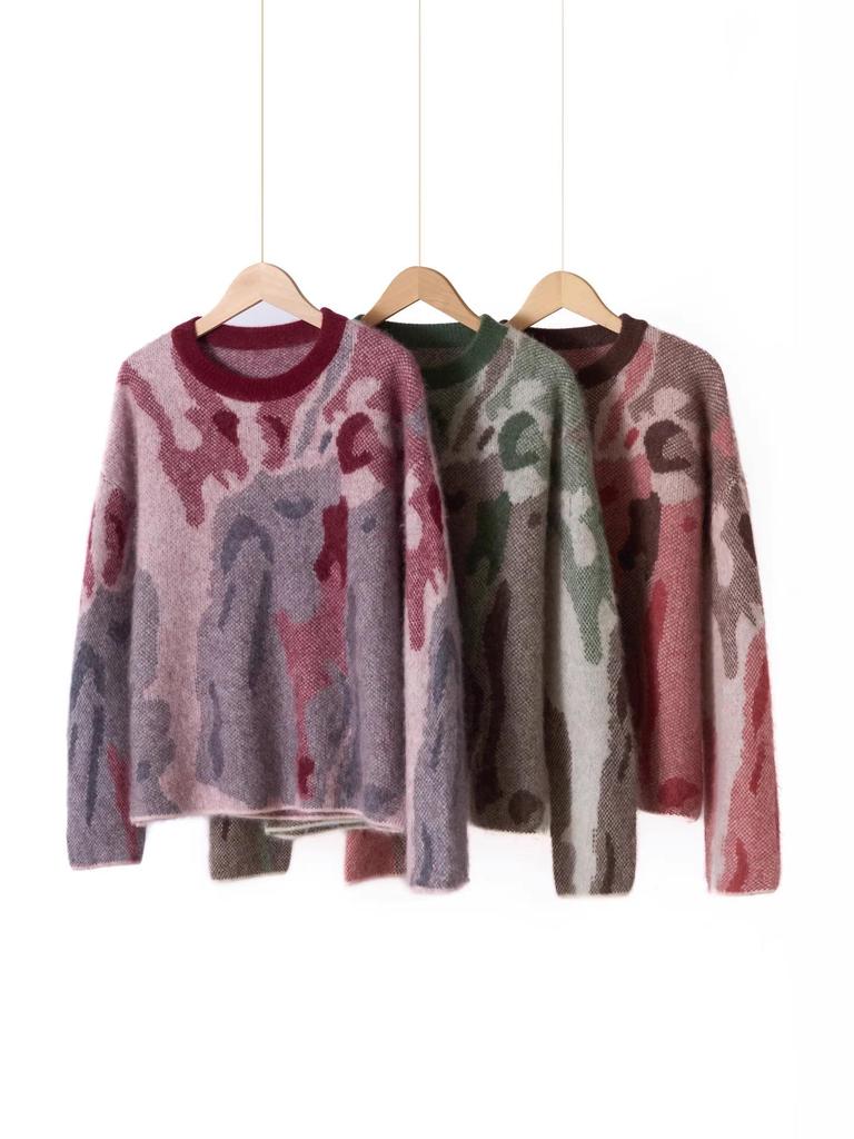 Women's Cashmere Wool Jacquard Knit Sweater - Thickened Loose Pullover for Autumn/Winter