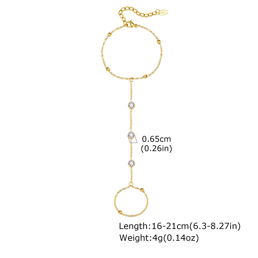 Stainless Steel Hand Chain Ring Bracelet for Women, Adjustable Gold Plated Doule-layer Bracelets, Christmas Party Zircon